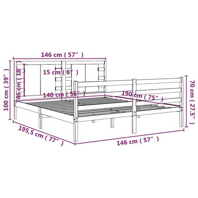 vidaXL Πλαίσιο Κρεβατιού Γκρι 140 x 190 εκ. από Μασίφ Ξύλο Πεύκου