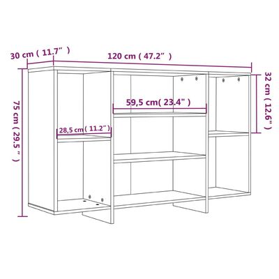 vidaXL Μπουφές Γυαλιστερός Λευκός 120 x 30 x 75 εκ. από Επεξ. Ξύλο