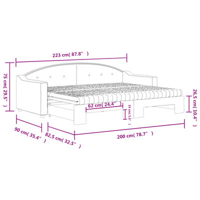 vidaXL Καναπές Κρεβάτι Συρόμενος Σκούρο γκρι 80x200 εκ Ύφασμα Στρώματα