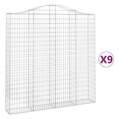 vidaXL Συρματοκιβώτια Τοξωτά 9 τεμ. 200x30x200/220 εκ. Γαλβαν. Ατσάλι