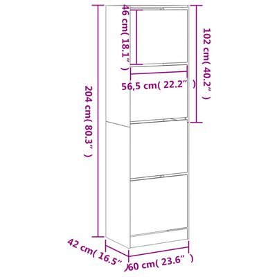 vidaXL Παπουτσοθήκη με 4 Ανακλ. Συρτάρια Sonoma Δρυς 60x42x204 εκ.