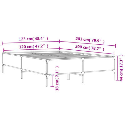 vidaXL Πλαίσιο Κρεβατιού Γκρι Sonoma 120x200 εκ. Επεξ. Ξύλο & Μέταλλο