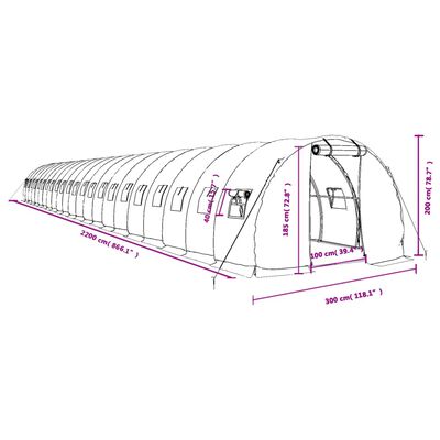 vidaXL Θερμοκήπιο Πράσινο 66 μ² 22 x 3 x 2 μ. με Ατσάλινο Πλαίσιο