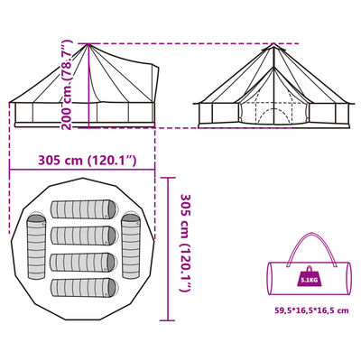 vidaXL Σκηνή Οικογενειακή Tipi 6 Ατόμων Αδιάβροχη Πράσινη