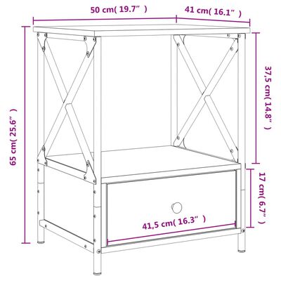 vidaXL Κομοδίνο Μαύρο 50 x 41 x 65 εκ. από Επεξεργασμένο Ξύλο