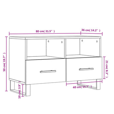 vidaXL Έπιπλο Τηλεόρασης Γυαλ. Λευκό 80x36x50 εκ. Επεξεργασμένο Ξύλο