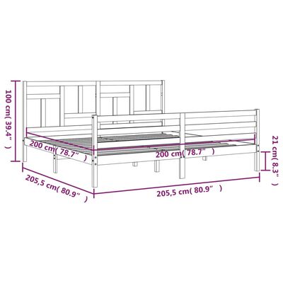 vidaXL Πλαίσιο Κρεβατιού με Κεφαλάρι Γκρι 200x200 εκ. Μασίφ Ξύλο