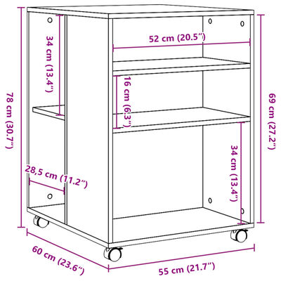 vidaXL Βοηθητικό Τραπέζι με Ρόδες Καφέ Δρυς 55x60x78 εκ. Επεξ. Ξύλο