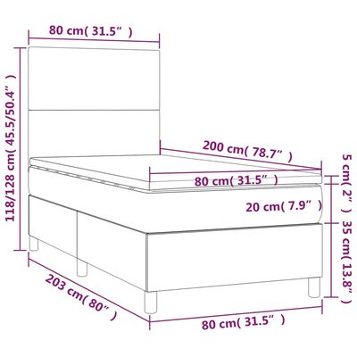 vidaXL Κρεβάτι Boxspring Στρώμα&LED Καπουτσίνο 80x200 εκ. Συνθ. Δέρμα