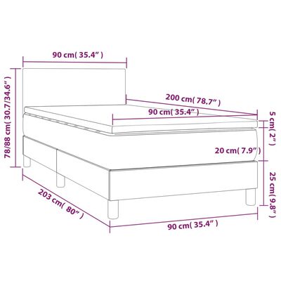 vidaXL Κρεβάτι Boxspring με Στρώμα & LED Γκρι 90x200 εκ. Συνθ. Δέρμα