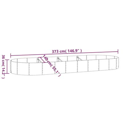 vidaXL Ζαρντινιέρα Ασημί 373x140x36 εκ. Ατσάλι με Ηλεκτρ. Βαφή Πούδρας