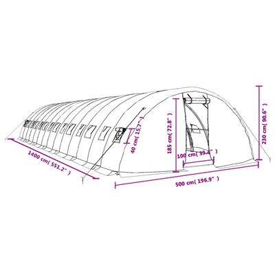 vidaXL Θερμοκήπιο με Ατσάλινο Πλαίσιο Λευκό 70 μ² 14 x 5 x 2,3 μ.