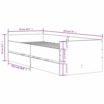 vidaXL Πλαίσιο Κρεβατιού Με Συρτάρια Δρυς 75x190 εκ Small Single