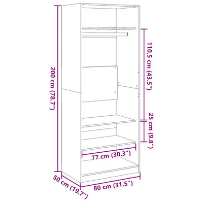 vidaXL Ντουλάπα Καφέ Δρυς 80x50x200 εκ. από Επεξεργασμένο Ξύλο