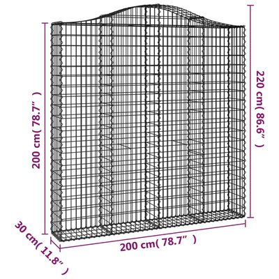 vidaXL Συρματοκιβώτια Τοξωτά 3 τεμ. 200x30x200/220 εκ. Γαλβαν. Ατσάλι