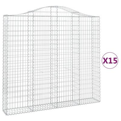 vidaXL Συρματοκιβώτια Τοξωτά 15 τεμ. 200x30x180/200 εκ. Γαλβαν. Ατσάλι