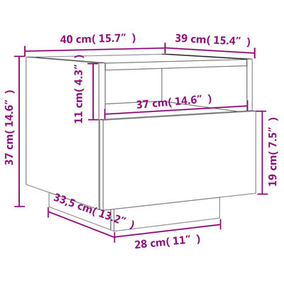 vidaXL Κομοδίνο με Φώτα LED Λευκό 40 x 39 x 37 εκ.