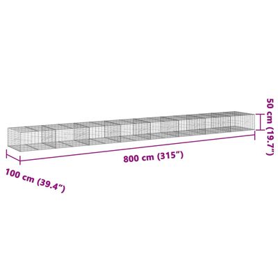 vidaXL Συρματοκιβώτιο με Κάλυμμα 800x100x50εκ. από Γαλβανισμένο Χάλυβα