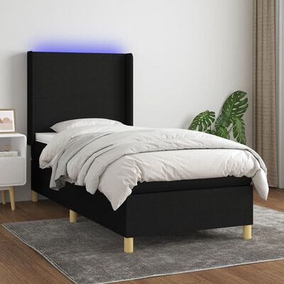 vidaXL Κρεβάτι Boxspring με Στρώμα & LED Μαύρο 100x200 εκ. Υφασμάτινο