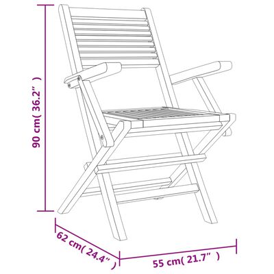 vidaXL Καρέκλες Κήπου Πτυσσόμενες 2 τεμ. 55x62x90 εκ. Μασίφ Ξύλο Teak