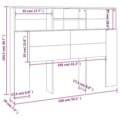 vidaXL Κεφαλάρι Με Αποθηκευτικό Χώρο Λευκό 140 x 19 x 103,5 εκ.