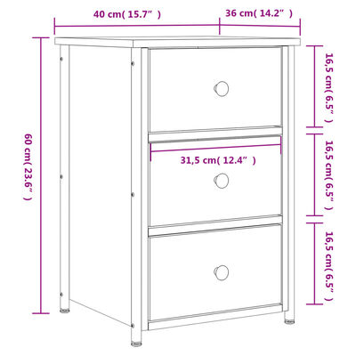 vidaXL Κομοδίνα 2 τεμ. Μαύρα 40 x 36 x 60 εκ. από Επεξεργασμένο Ξύλο