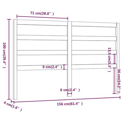 vidaXL Κεφαλάρι Κρεβατιού Μαύρο 156 x 4 x 100 εκ. Μασίφ Ξύλο Πεύκου