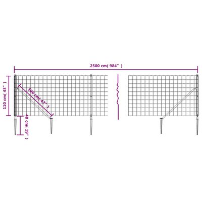 vidaXL Συρματόπλεγμα Περίφραξης Ανθρακί 1,1 x 25 μ. με Καρφωτές Βάσεις