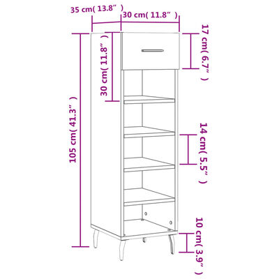 vidaXL Παπουτσοθήκη Γκρι Sonoma 30x35x105 εκ. από Επεξεργασμένο Ξύλο