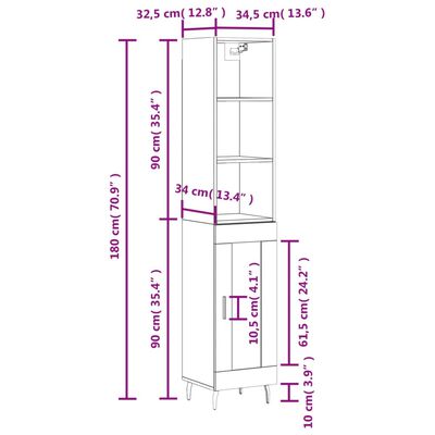 vidaXL Μπουφές Sonoma Γκρι 34,5 x 34 x 180 εκ. από Επεξεργασμένο Ξύλο