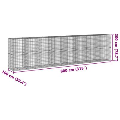 vidaXL Συρματοκιβώτιο με Κάλυμμα 800x100x200εκ από Γαλβανισμένο Χάλυβα