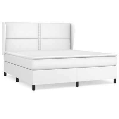 vidaXL Κρεβάτι Boxspring με Στρώμα Λευκό 160x200εκ.από Συνθετικό Δέρμα