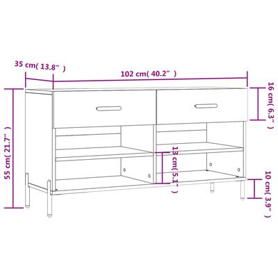 vidaXL Παπουτσοθήκη Sonoma Δρυς 102x35x55 εκ. από Επεξεργασμένο Ξύλο