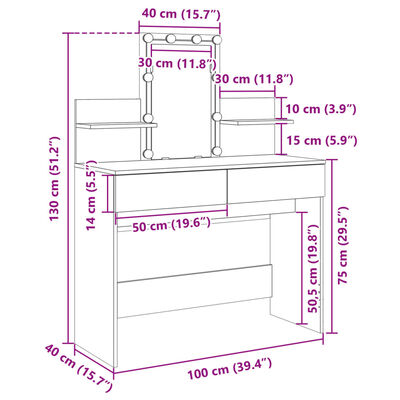 vidaXL Μπουντουάρ με LED Γκρι Sonoma 100x40x130 εκ.