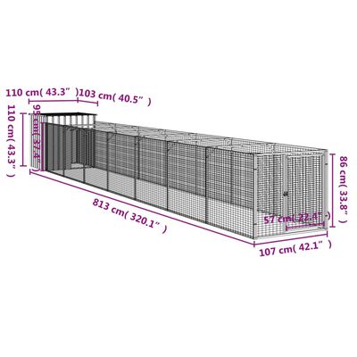 vidaXL Σπιτάκι Σκύλου με Αυλή Ανθρακί 110x813x110 εκ. Γαλβαν. Χάλυβας