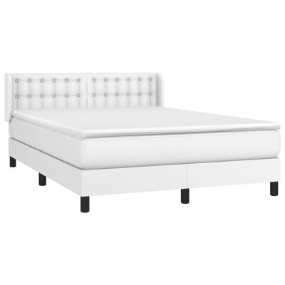 vidaXL Κρεβάτι Boxspring με Στρώμα Λευκό 140x200εκ.από Συνθετικό Δέρμα