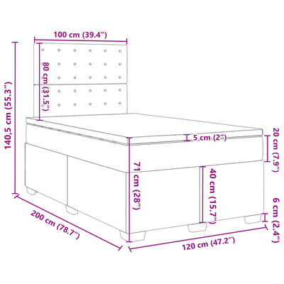 vidaXL Κρεβάτι Boxspring με Στρώμα Ανοιχτό Γκρι 120x200 εκ. Βελούδινο