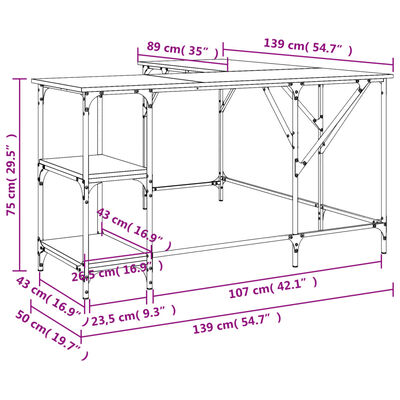 vidaXL Γραφείο Καφέ Δρυς 139x139x75 εκ. από Επεξεργασμένο Ξύλο