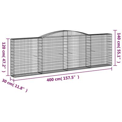 vidaXL Συρματοκιβώτια Τοξωτά 5 τεμ. 400x30x120/140 εκ. Γαλβαν. Ατσάλι