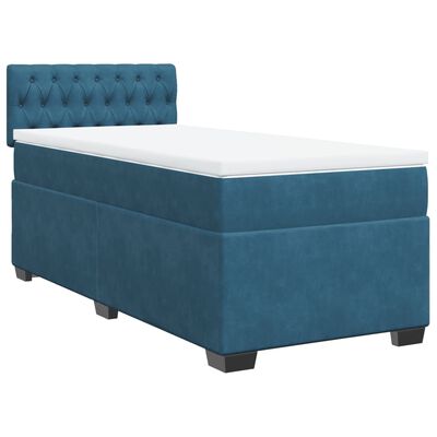 vidaXL Κρεβάτι Boxspring με Στρώμα Μπλε 90x190 εκ. Βελούδινο