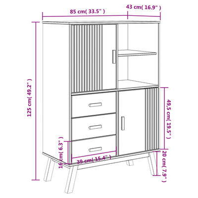 vidaXL Ντουλάπι OLDEN Γκρι και Καφέ 85x43x125 εκ. Μασίφ Ξύλο Πεύκου