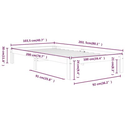 vidaXL Πλαίσιο Κρεβατιού 100 x 200 εκ. από Μασίφ Ξύλο Πεύκου