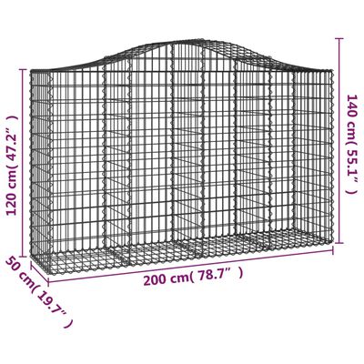 vidaXL Συρματοκιβώτια Τοξωτά 2 τεμ. 200x50x120/140 εκ. Γαλβαν. Ατσάλι