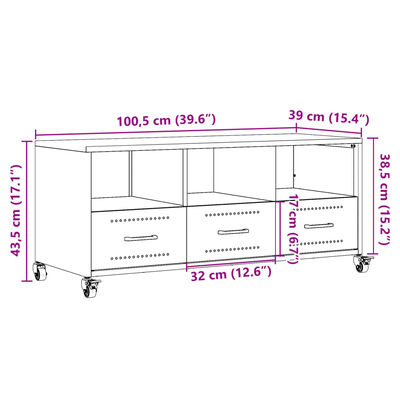 vidaXL Έπιπλο Τηλεόρασης Ανθρακί 100,5x39x43,5εκ. Ατσάλι Ψυχρής Έλασης