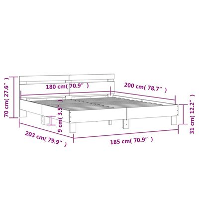 vidaXL Πλαίσιο Κρεβατιού με Κεφαλάρι Λευκό 180x200εκ. Μασίφ Επεξ. Ξύλο