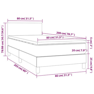 vidaXL Κρεβάτι Boxspring με Στρώμα & LED Taupe 80x200 εκ. Υφασμάτινο