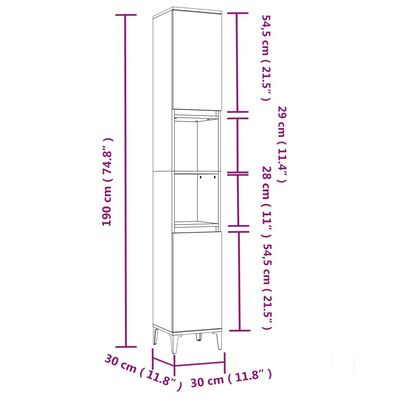 vidaXL Ντουλάπι Μπάνιου Καφέ Δρυς 30x30x190 εκ. Επεξεργασμένο Ξύλο