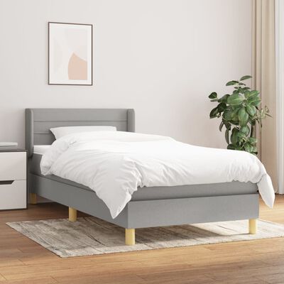 vidaXL Κρεβάτι Boxspring με Στρώμα Ανοιχτό Γκρι 90x190 εκ. Υφασμάτινο