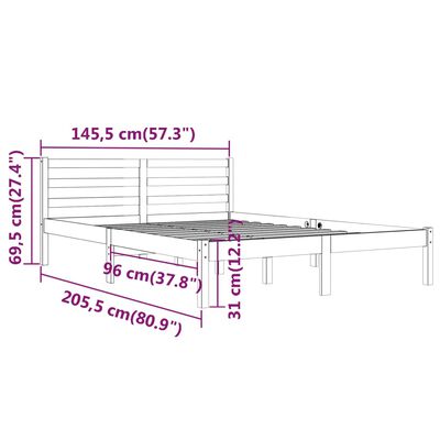 vidaXL Πλαίσιο Κρεβατιού 140 x 200 εκ. από Μασίφ Ξύλο Πεύκου