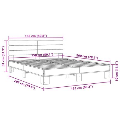 vidaXL Πλαίσιο Κρεβατιού Καπνιστή Δρυς 150x200εκ. Επεξ. Ξύλο & Μέταλλο